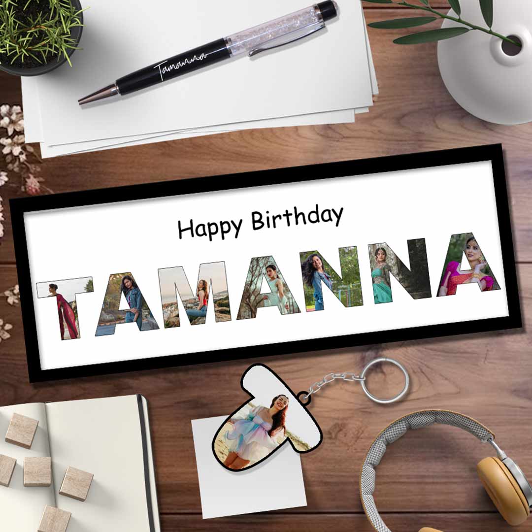 Happy Birthday Photo Frame With Name - 6x12 with Keychain and Pen