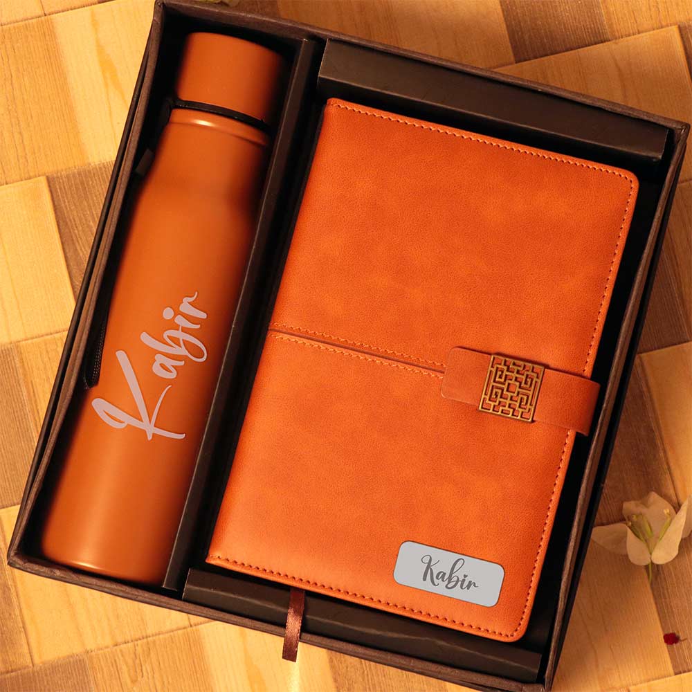 Brown Diary, Bottle, Wallet, Pen, and Keychain Gift Set - Image 2
