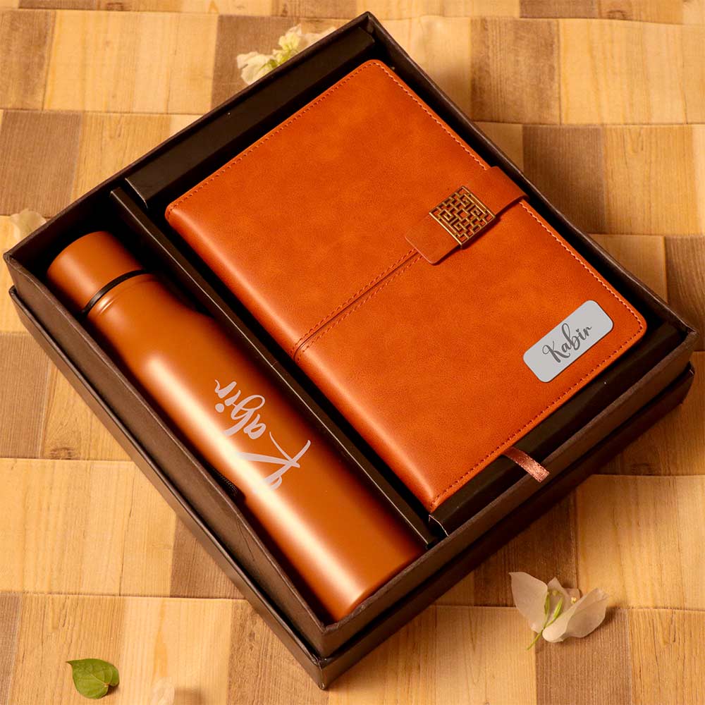 Brown Diary, Bottle, Wallet, Pen, and Keychain Gift Set - Image 3