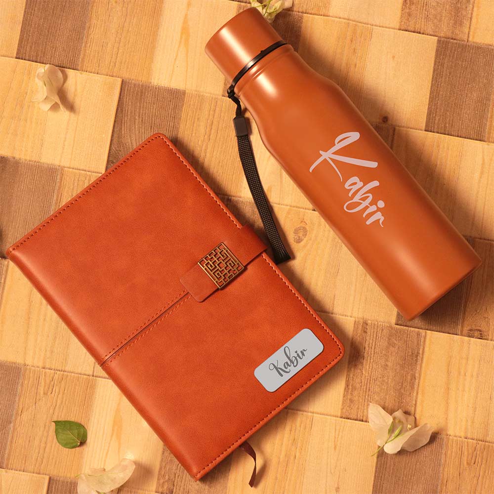 Brown Diary, Bottle, Wallet, Pen, and Keychain Gift Set - Image 4