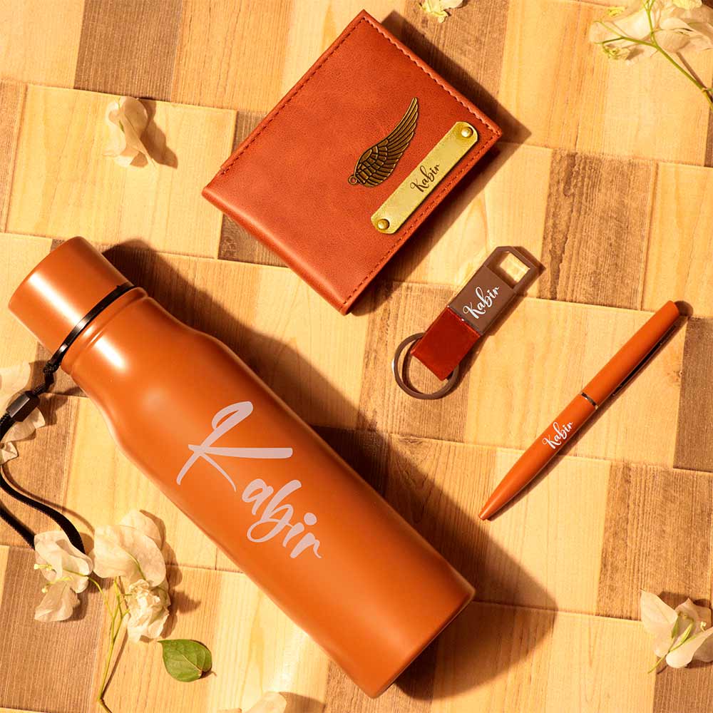 Brown Diary, Bottle, Wallet, Pen, and Keychain Gift Set - Image 5