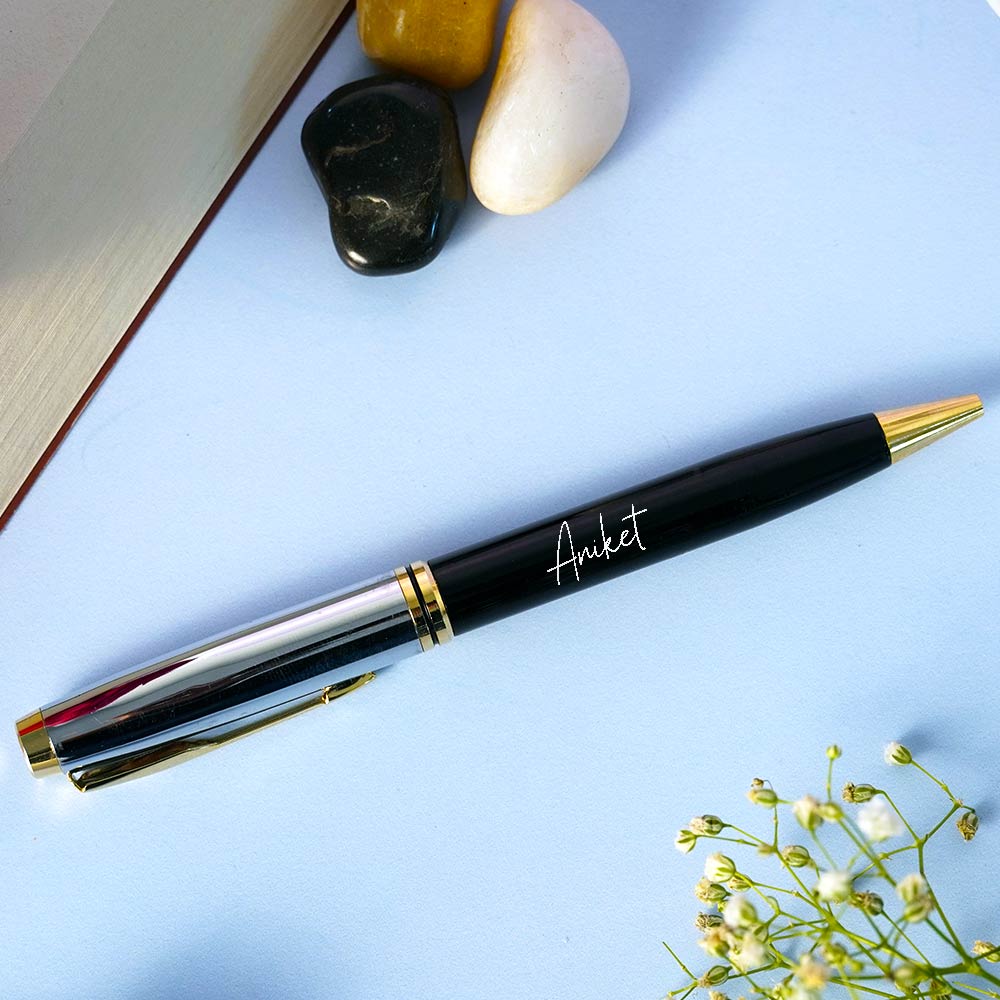 Engraving Metallic Finish Ball Pen - Black - Image 4