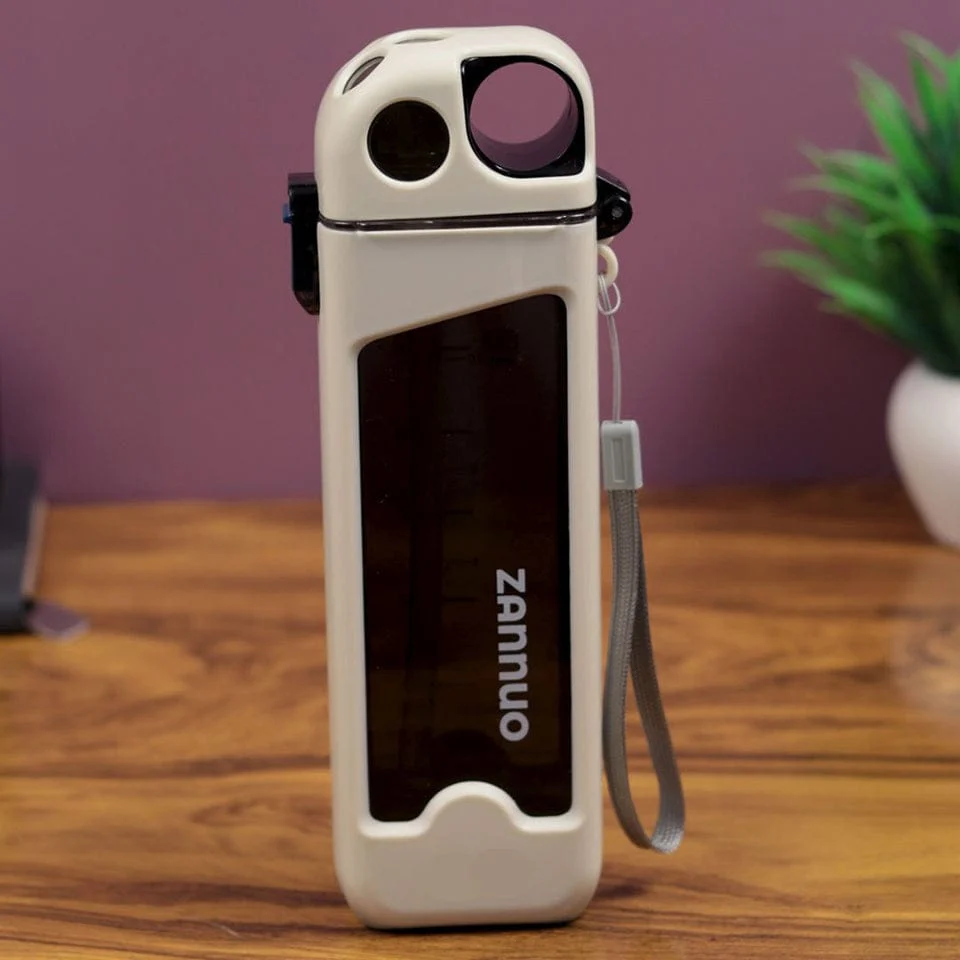 Flat-Square Plastic Water Bottles- 350 ml(Cream) - Image 4