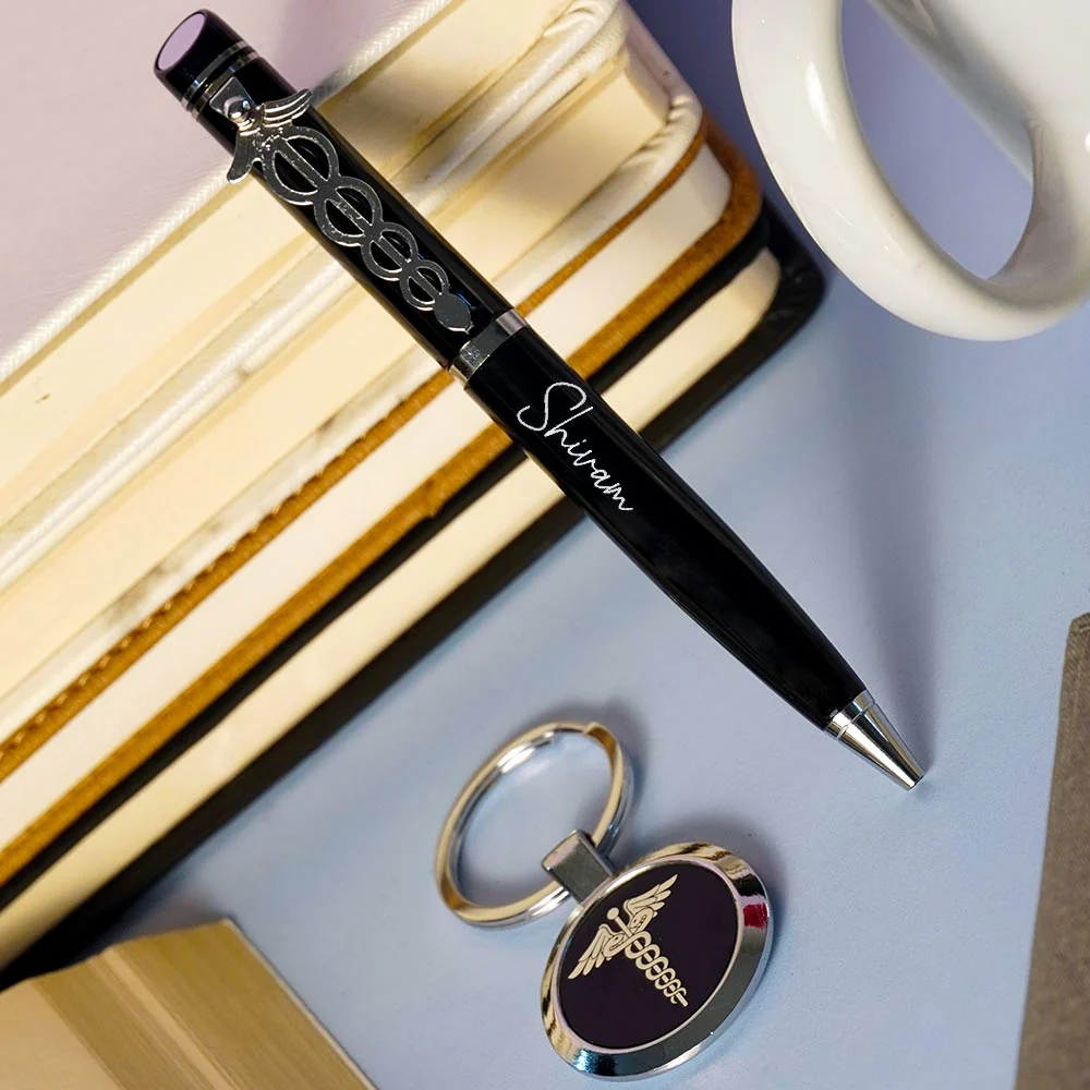 Doctor Customized Pen And Keychain Set - Silver And Black - Image 2