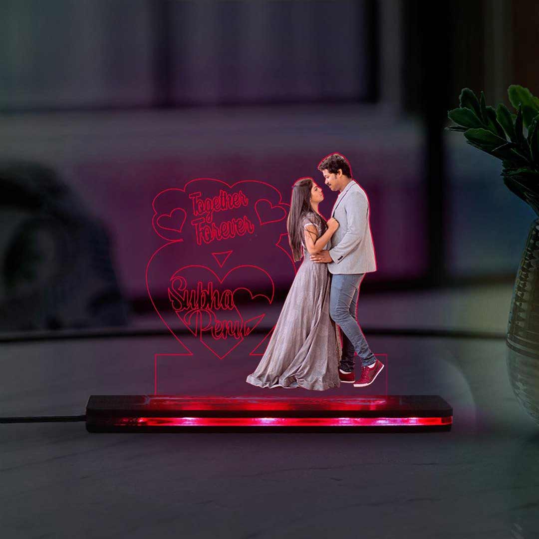 3D Acrylic Couple Cutout Multi-Led Table Lamp