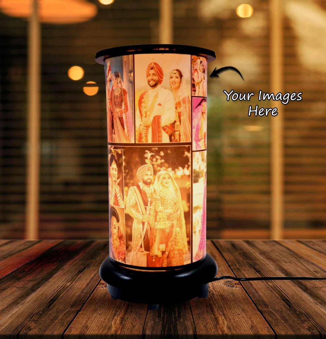 Personalized Wooden Rotating Photo Lamp - Image 3