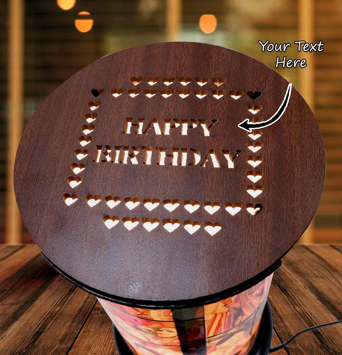 Personalized Wooden Rotating Photo Lamp - Image 4