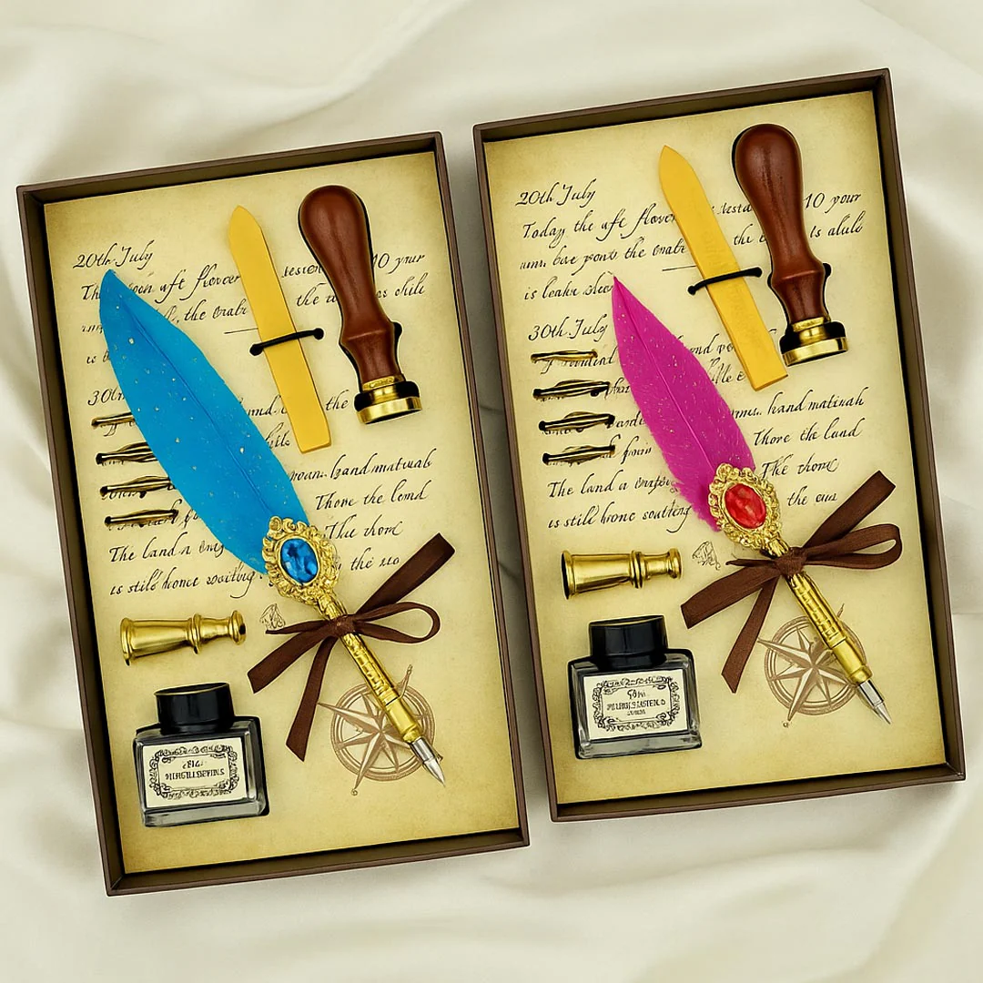 Vintage Feather Calligraphy Pen Gift Set - Image 2