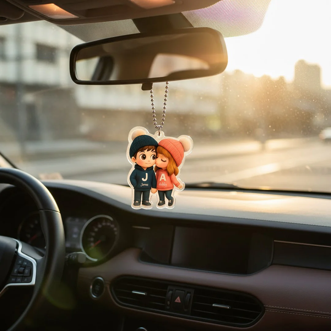 Customized Couple Car Hanger – Initial & Name Design (Acrylic) - Image 5