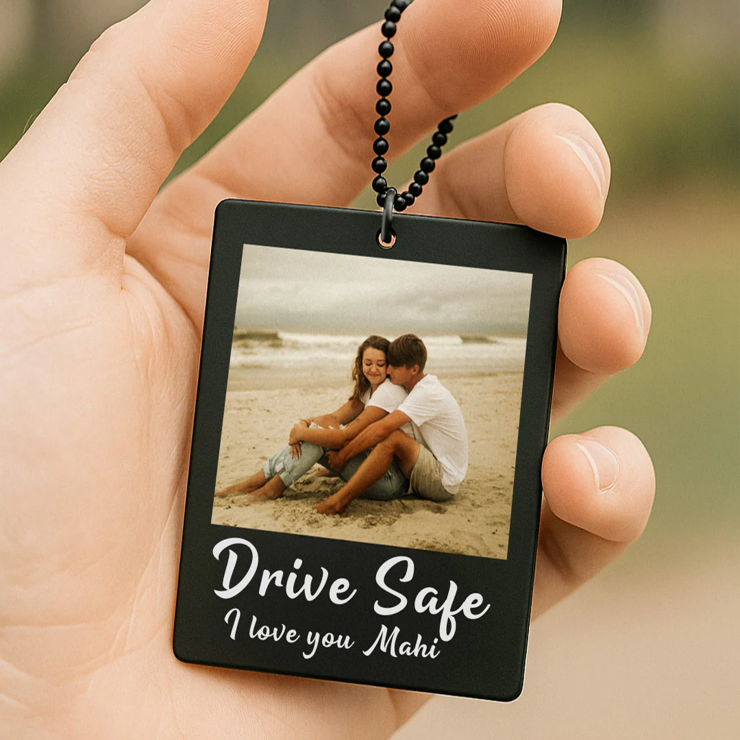 Personalized Car Hanger with Photo & Text – 3x2.5 inch Black Acrylic Tag - Image 5