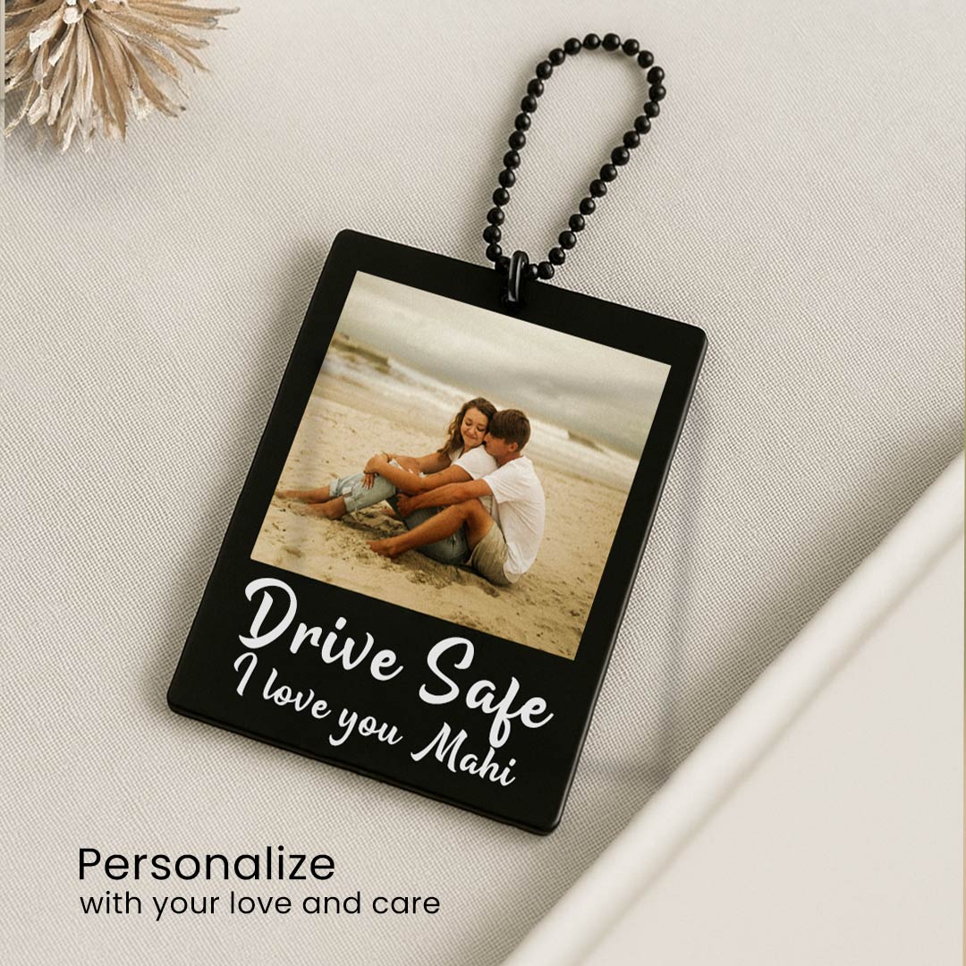Personalized Car Hanger with Photo & Text – 3x2.5 inch Black Acrylic Tag - Image 3