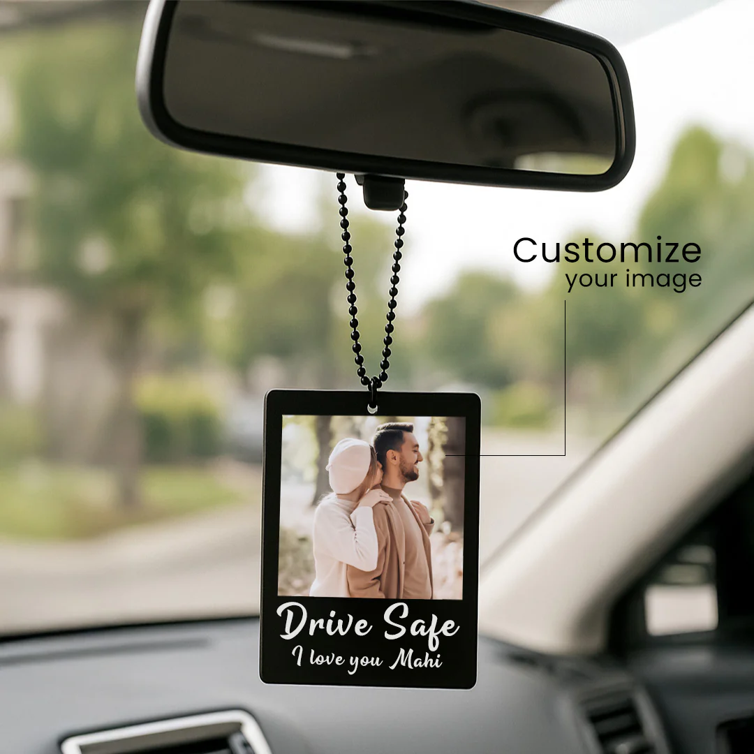 Personalized Car Hanger with Photo & Text – 3x2.5 inch Black Acrylic Tag - Image 2