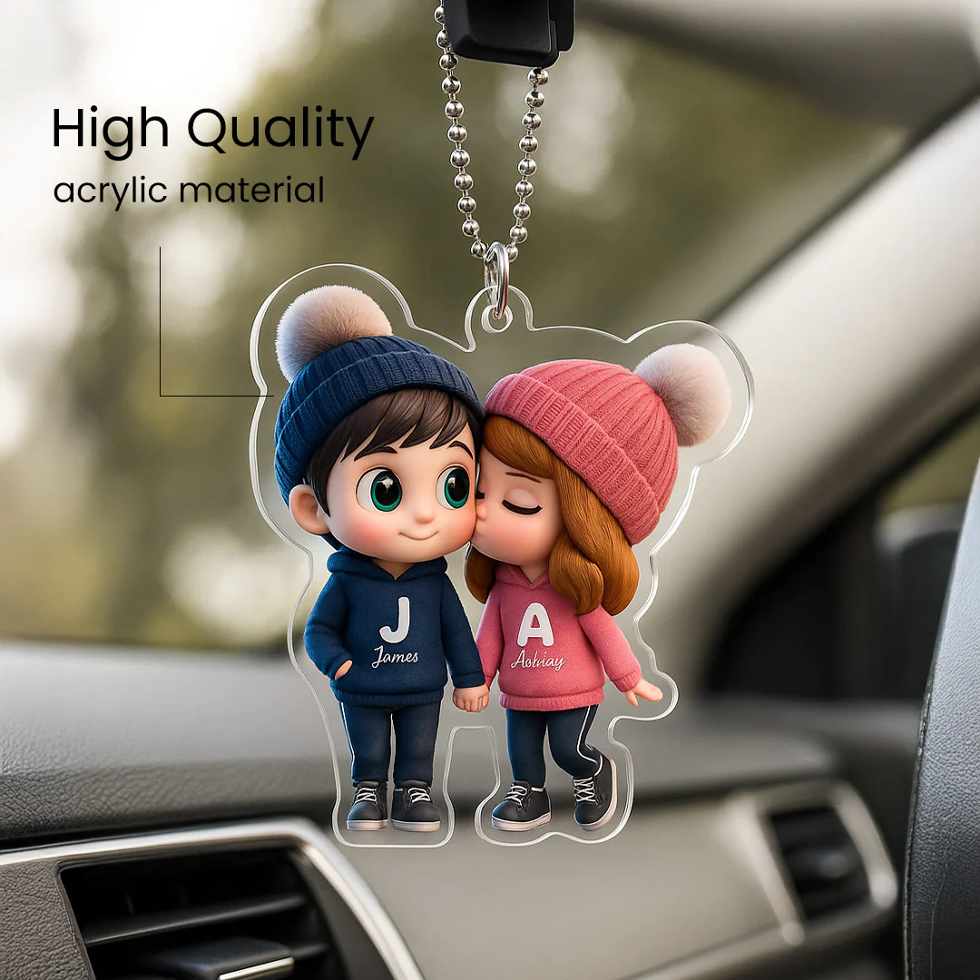 Customized Couple Car Hanger – Initial & Name Design (Acrylic) - Image 3