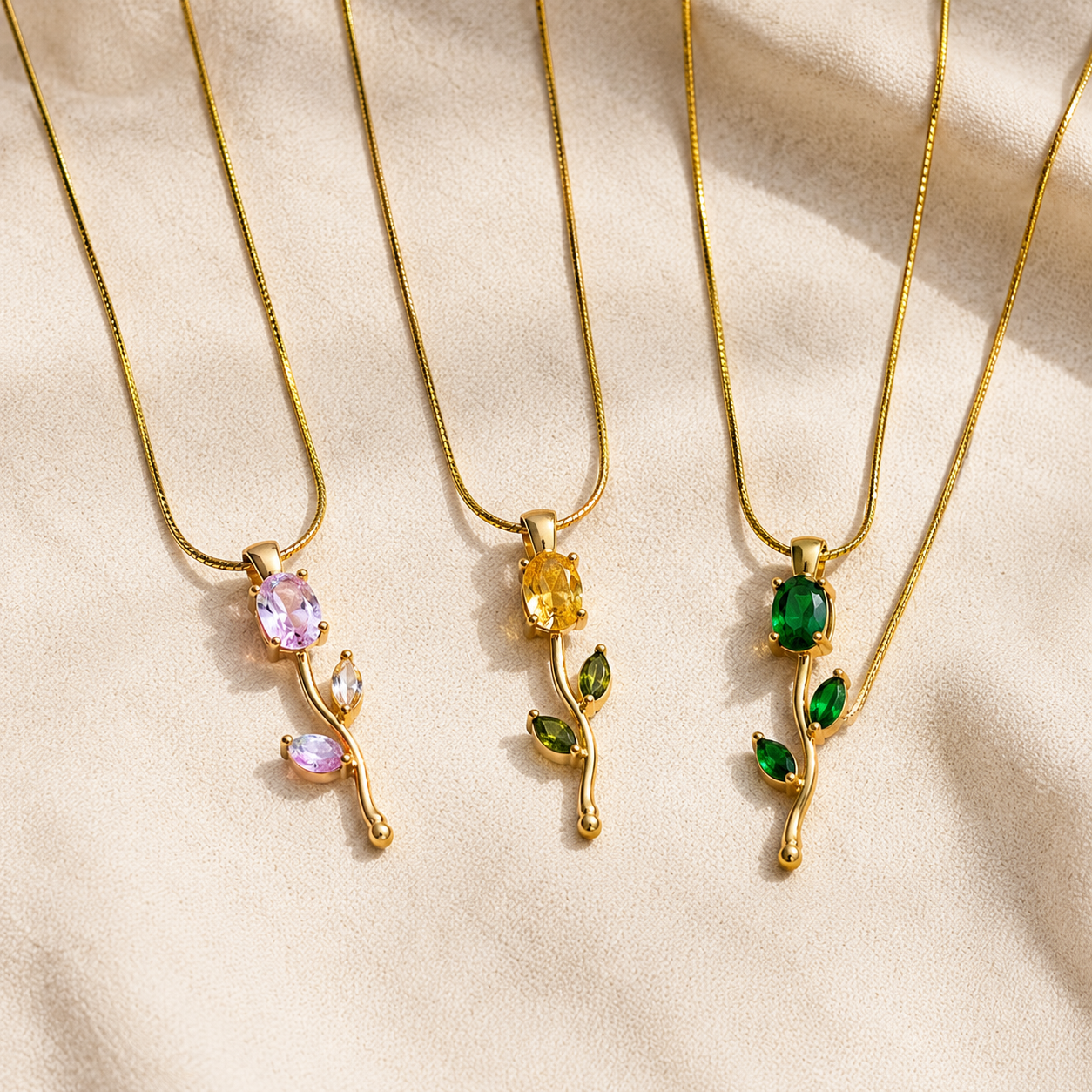 Gold Gemstone Pendant Necklace for Women – VINEA Floral Leaf Necklace - Image 7