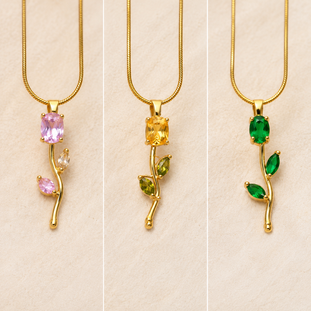 Gold Gemstone Pendant Necklace for Women – VINEA Floral Leaf Necklace - Image 6