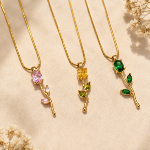 Gold Gemstone Pendant Necklace for Women – VINEA Floral Leaf Necklace