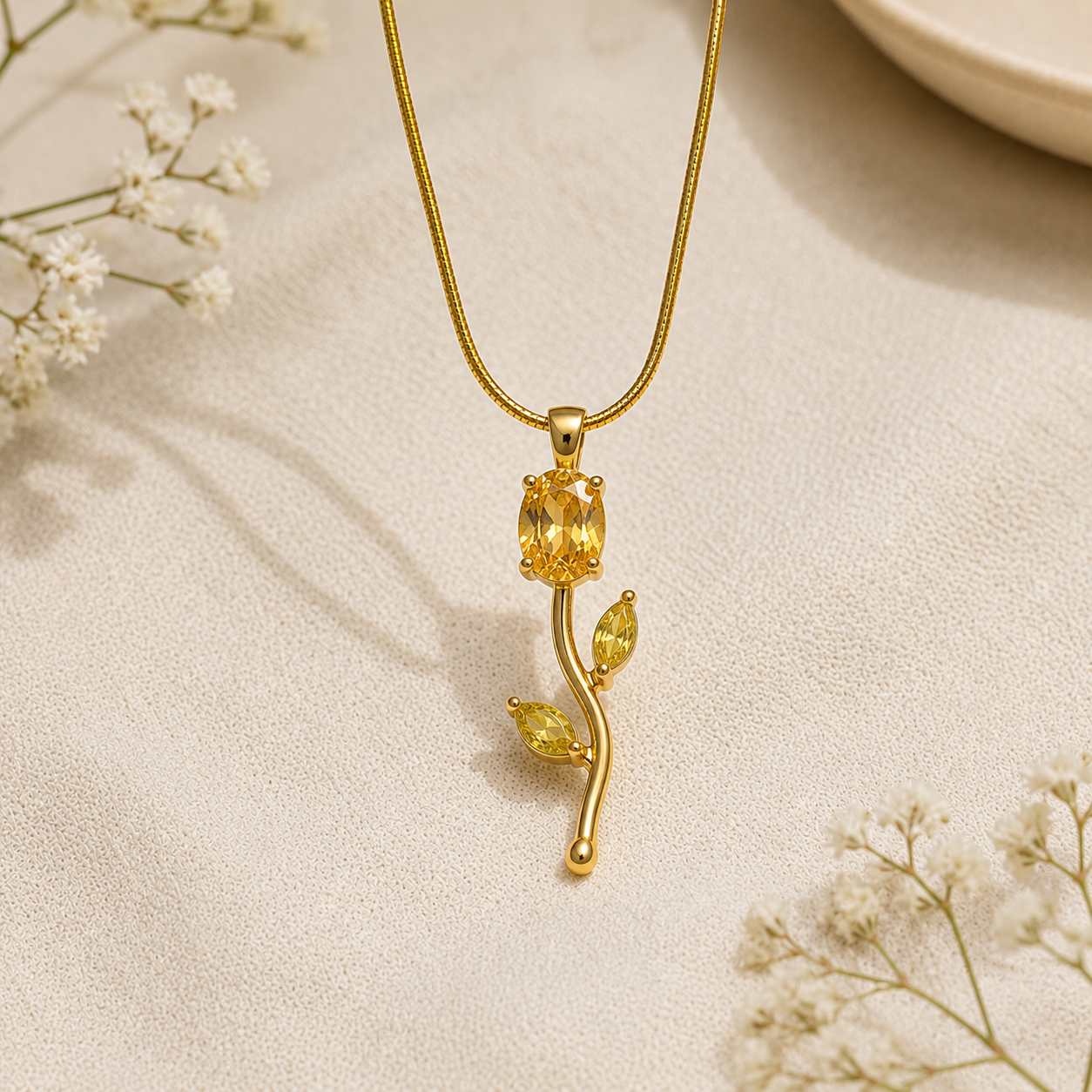 Gold Gemstone Pendant Necklace for Women – VINEA Floral Leaf Necklace - Image 5