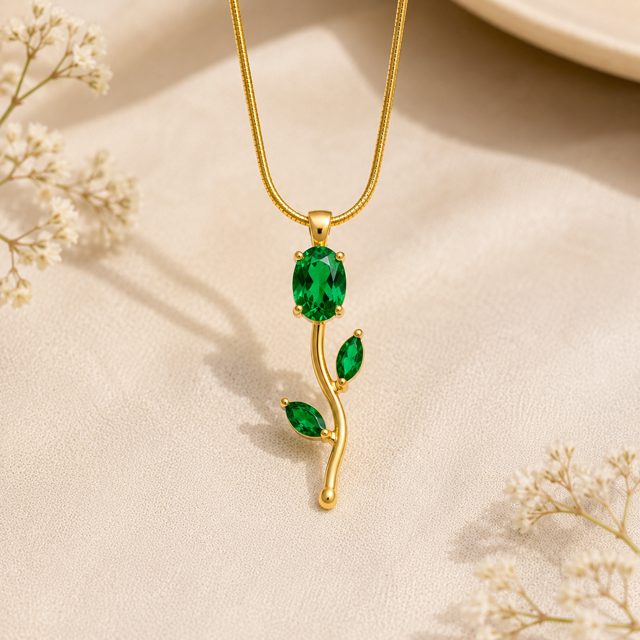 Gold Gemstone Pendant Necklace for Women – VINEA Floral Leaf Necklace - Image 4