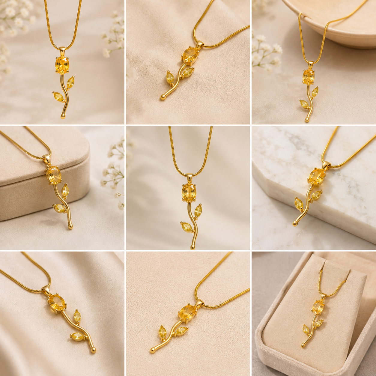 Gold Gemstone Pendant Necklace for Women – VINEA Floral Leaf Necklace - Image 8