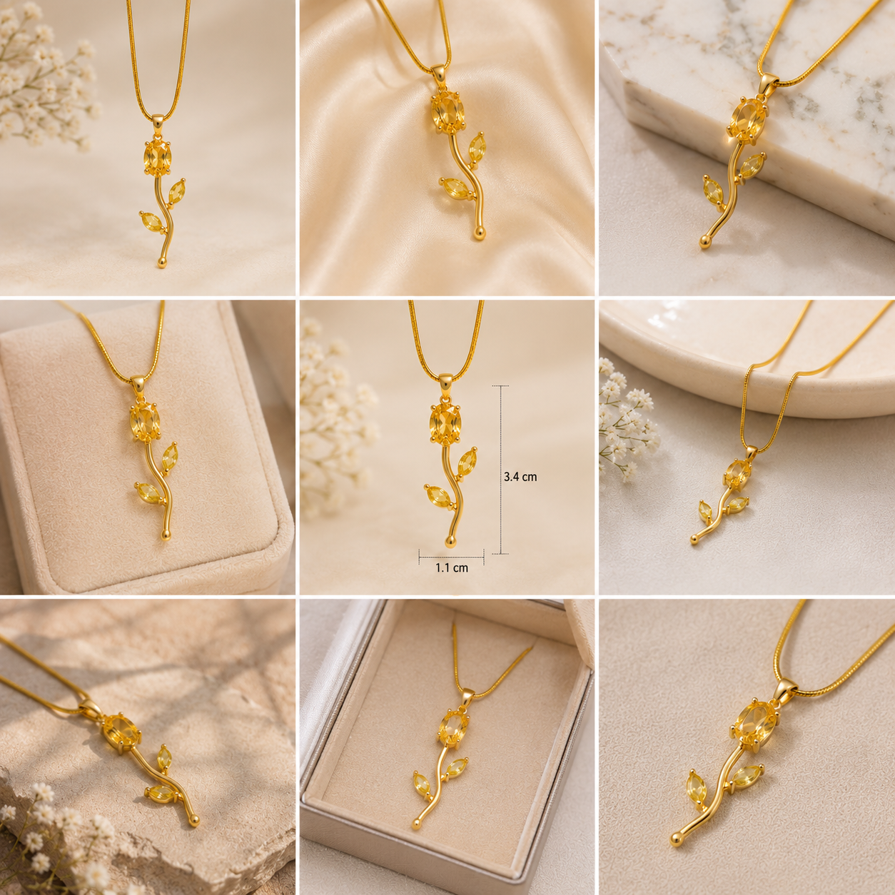 Gold Gemstone Pendant Necklace for Women – VINEA Floral Leaf Necklace - Image 9